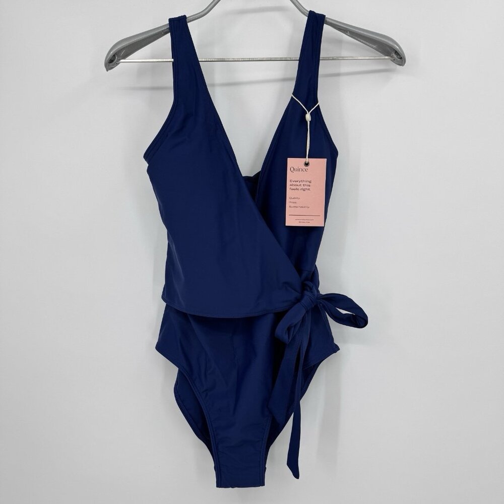 Quince Italian Wrap One-Piece Swimsuit size 4 in Royal Blue